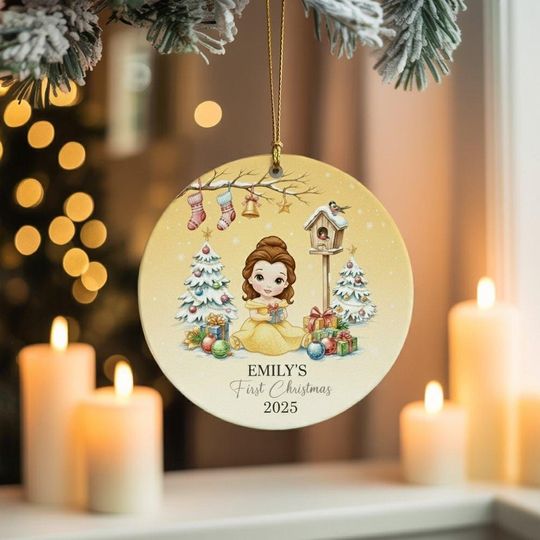 Discover Personalized Belle Princess First Christmas Ornament, Beauty & The Beast Baby Ornament, Baby Girl 1st Christmas Gift, Disney Xmas Gift