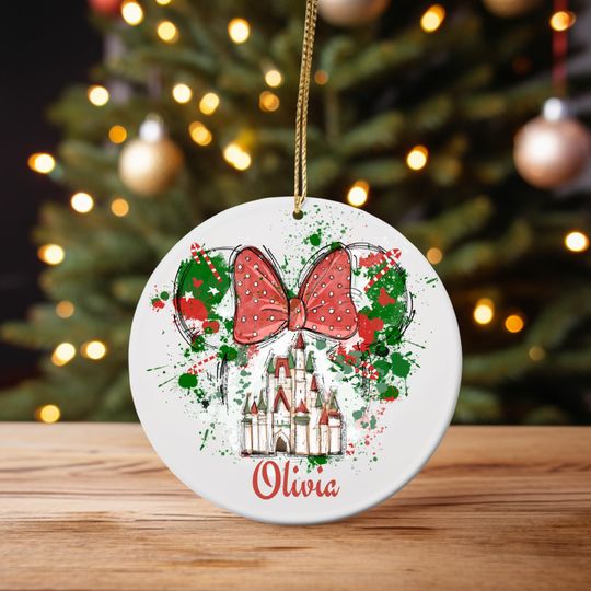 Discover Christmas Watercolor Minnie Castle Ornament, Disney 2025 Christmas gift, Disney Xmas trip Ornament, Disney Watercolor Christmas Decor-Engage