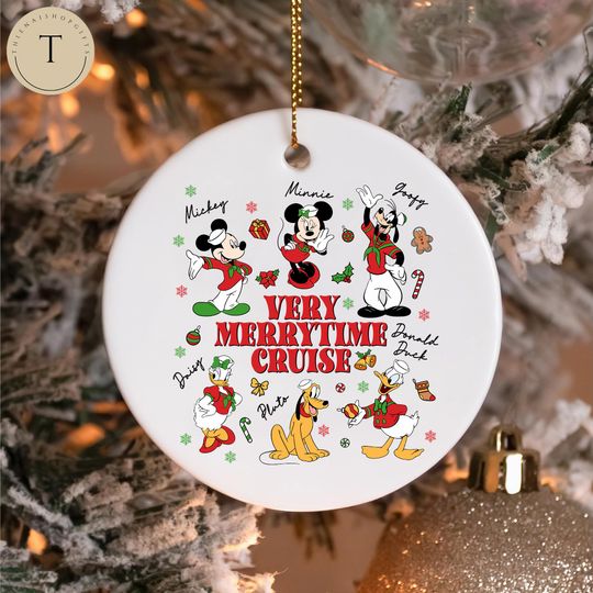 Discover Disney Mickey And Friends Merry Christmas Round Ornament, Disney Circle Christmas Ornament, Ornament Hanging, Disney Gift, Ceramic Ornament