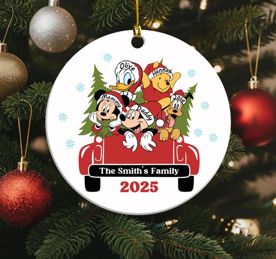 Discover Personalized Disney Characters Round Acrylic Ornament, Custom Mickey & Friends Christmas Gift, Family Name Holiday Keepsake, Christmas Gifts
