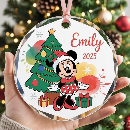 Discover Custom Minnie Mouse Christmas Ornament, Minnie Christmas Tree Ornament, Disney Ornament, Custom Name Bauble, Kids Disney Ornament