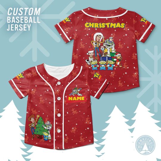 Discover Custom Toy Story Christmas Baseball Jersey, Disney Xmas Shirt, Pixar Toy Story Shirt, Woody Buzz Lightyear Jessie Slinky Forky Aliens