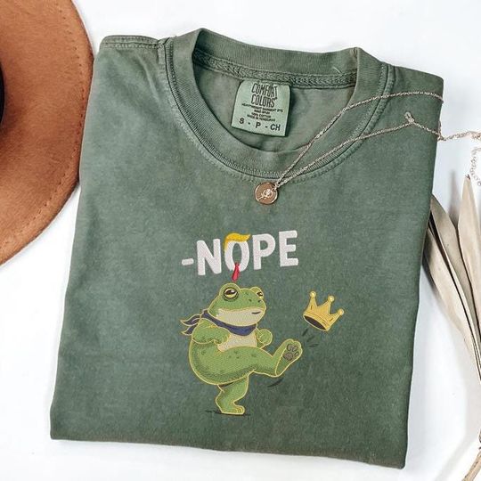 Discover Comfort Colors Funny Frog No King In America Shirt Embroidered T-Shirt, No Crown Since 1776 Shirt, No Kings USA Vintage Tee, Anti MAGA Shirt