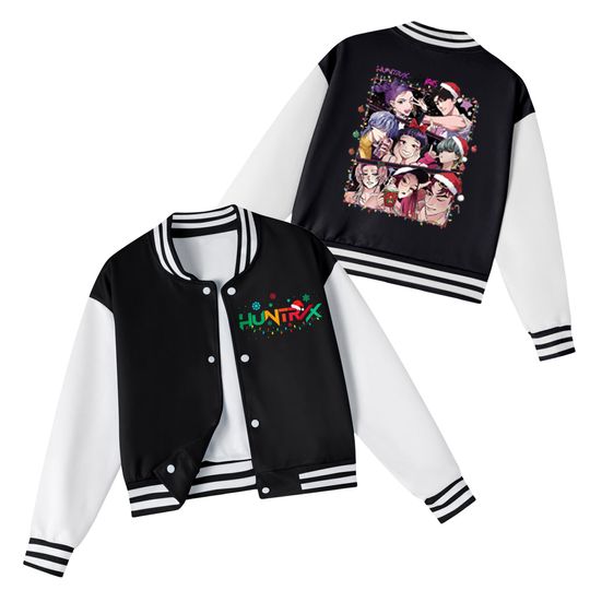 Discover Kpop Demon Hunters Coats 2025 Toddler Baby Boy Girl Christmas Baseball Jacket Pattern Print Color Block Button Letterman 아동외투