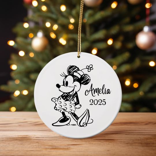 Discover Personalized Minnie Mouse Christmas Ornament, Minnie Sketch Ornament, Disney Xmas Decoration Gift, Custom Minnie Silhouette decor- Angelina