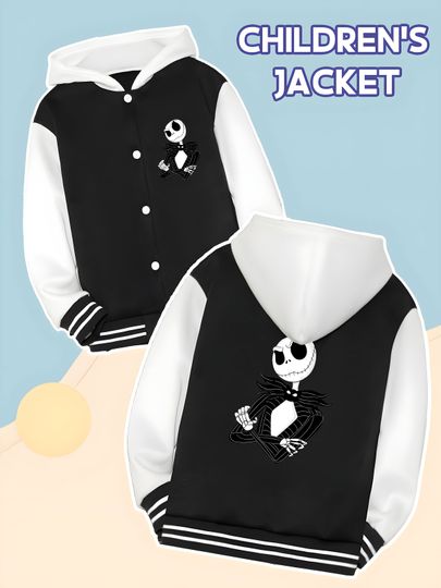 Discover MINISO Disney Christmas Eve Scar Boys' Baseball Jacket - Jack Skull Print, Trendy, Satisfies Children's Personalized Dressing