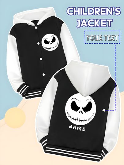 Discover MINISO Disney's The Nightmare Before Christmas Jack Boys Baseball Jacket - Jack's unique styling and customizable "NAME" for ult