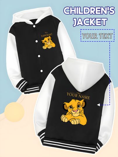 Discover MINISO Disney's Lion King Simba Boys Baseball Jacket - Featuring Simba's adorable crouching pose, this warmly customized "YOUR N
