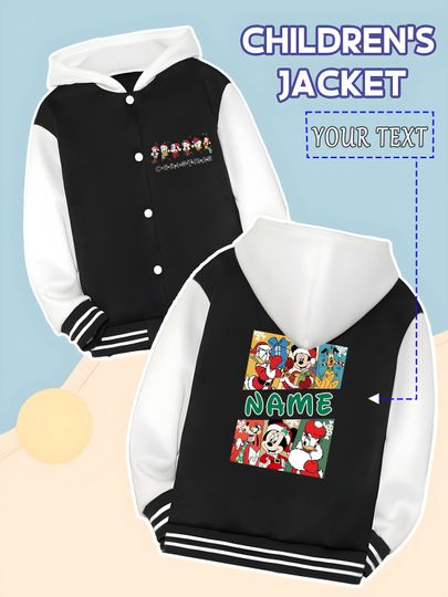 Discover MINISO Disney Christmas Character Puzzle Baseball Jacket for Kids - Colorful Christmas puzzle pieces, perfect for school and hol