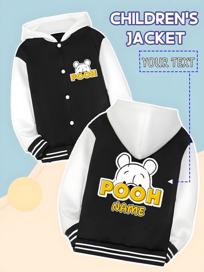 Discover MINISO  Disney Winnie the Pooh boys' baseball jacket, custom-designed with Winnie the Pooh's head and "name." This simple, stain