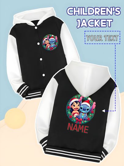 Discover MINISO Disney Lilo & Stitch Christmas Baseball Jacket for Kids - Stitch and Lilo's Christmas look, full of festive atmosphere, p