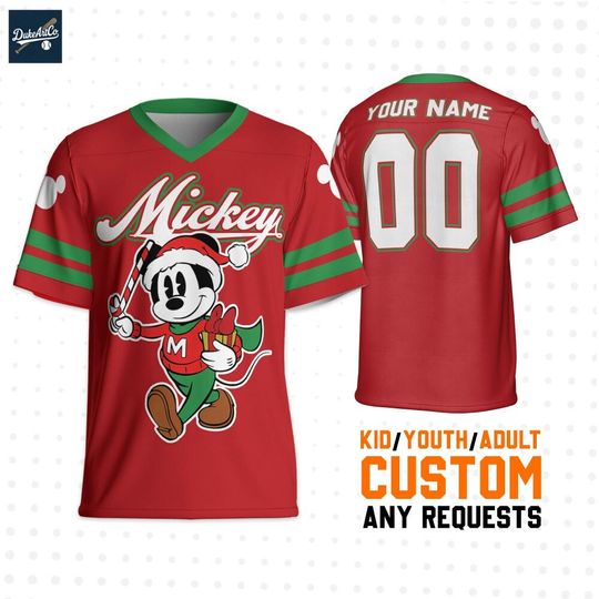 Discover Custom Disney Mickey Classic Christmas Football Jersey, Custom Disney Football Jersey Sports, Cute Gifts For Fans Disney, Best Birthday Gift