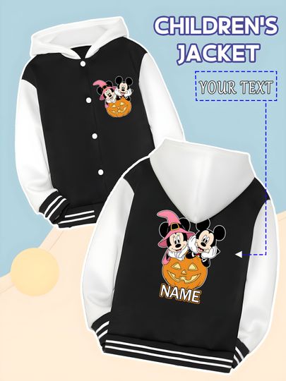 Discover MINISO Disney Mickey and Minnie Halloween children's baseball jacket - Mickey and Minnie pumpkin funny shape, cute and fun, suit