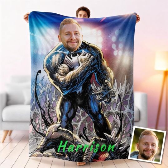 Discover Custom Photo Name Spider Superhero Blanket, Custom Face Blanket With Name, Birthday Fleece Blanket For Boys, Movie Blanket Love Gifts
