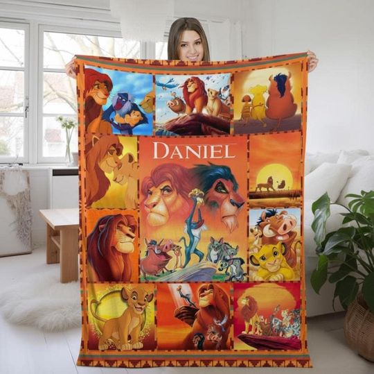 Discover Custom Name The Lion Blanket, Personalized Name The Lion Cartoon Blanket, Cartoon Blanket Gift For Boy Or Girl, Baby Lion Blanket