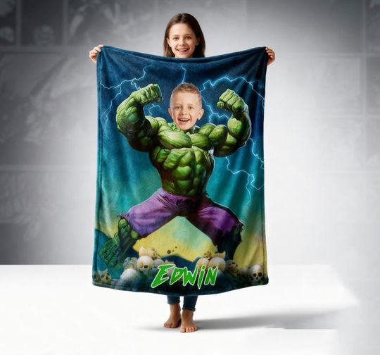 Discover Custom Superhero Photo Blanket, Personalized Photo Name Superhero Blanket, Face Blanket For Boys, Super Hero Love Gifts