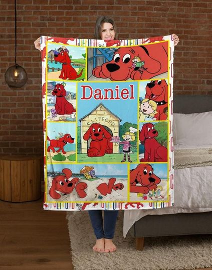 Discover Custom Name Cartoon Blanket, Personalized The Big Red Dog Blanket, Cartoon Love Gifts, Red Dog Birthday Party Blanket