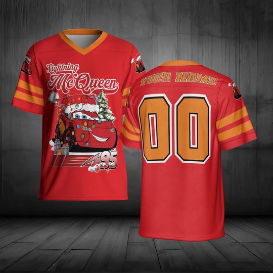 Discover Personalize Disney McQueen Football Jersey, Custom Name Kid Adult Football Jersey, Disney Car Football Jersey