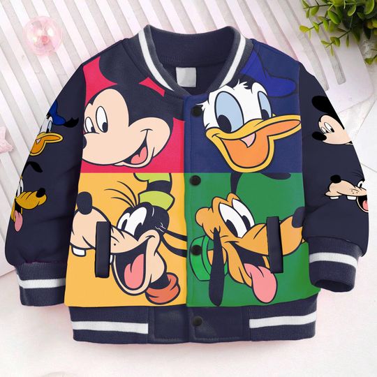 Discover Mickey And Friends Donald Pluto Goofy Kids and Youth Baseball Jacket,