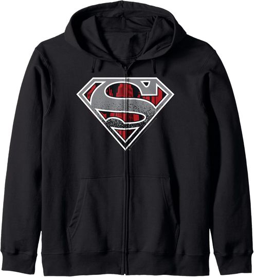 DC Comics Superman Skyline Chest Logo Zip Hoodie, Gift For Fans