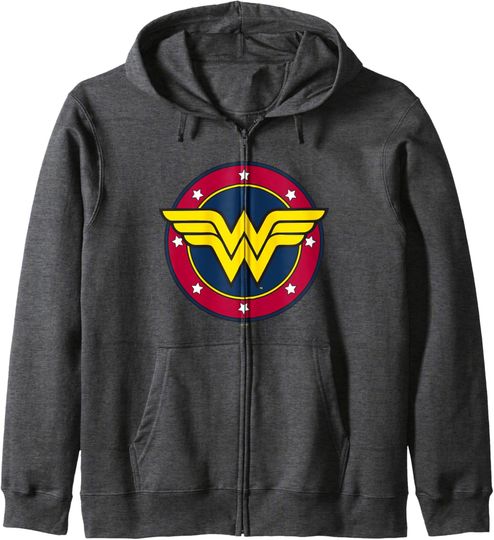 DC Comics Wonder Woman Classic Superhero Retro Badge Zip Hoodie