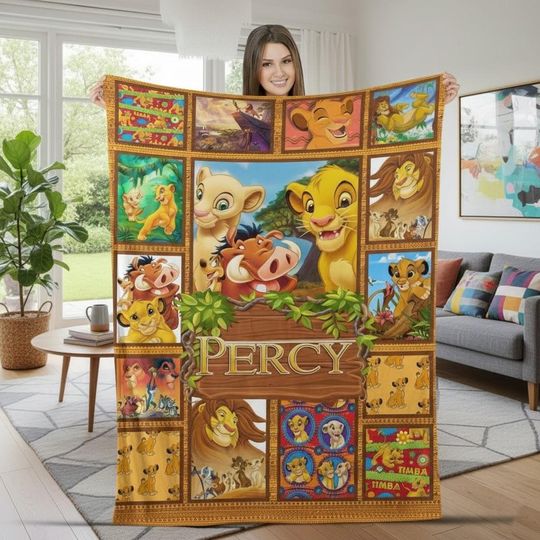 Discover Custom Name The Lion King Cartoon Blanket, Personalized Name Baby Lion Blanket, Lion Cartoon Blanket, Cartoon Characters Blanket For Kids