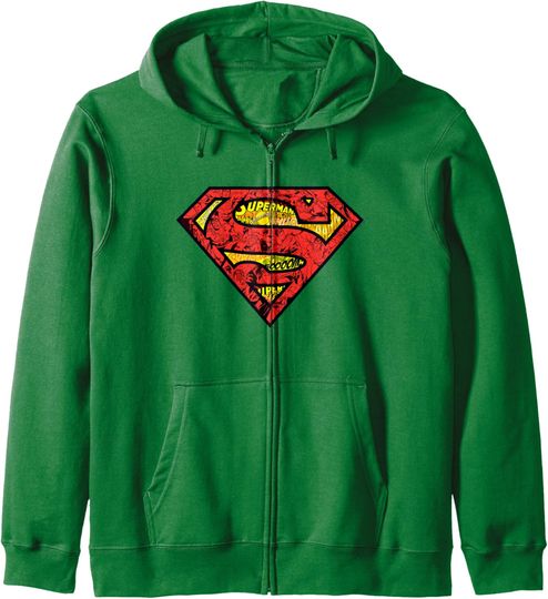 DC Comics Superman Iconic Vintage Filled Big Chest Logo Zip Hoodie, Gift For Fans