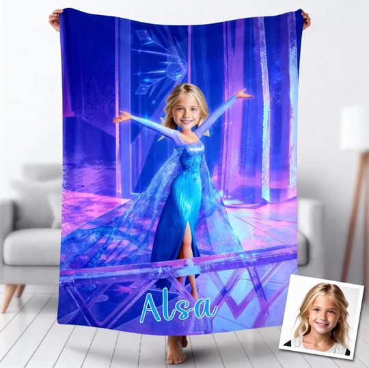 Discover Custom Kids Disney Blanket, Custom Face Photo Name Baby Girl Blanket, Magic Kingdom Blanket Love Gifts, Birthday Girl Gift