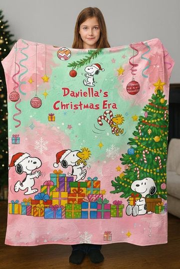 Discover Custom Name Cartoon Christmas Blanket, Personalized Name Dog Blanket, Cartoon Christmas Blanket For Kids, Dog Christmas Blanket Gifts