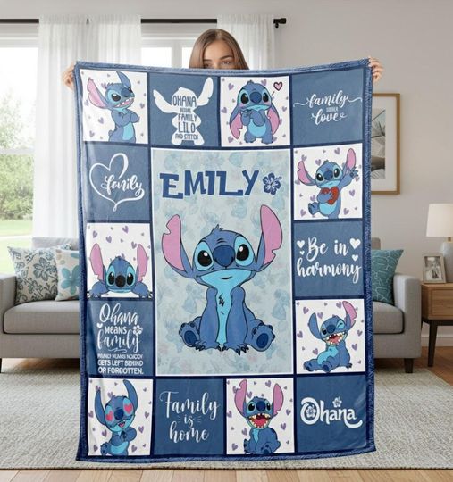 Discover Custom Name Stitch Blanket, Personalized Name Cartoon Blanket, Birthday Boy Girl Blanket, Stitch Blanket Gifts For Kids