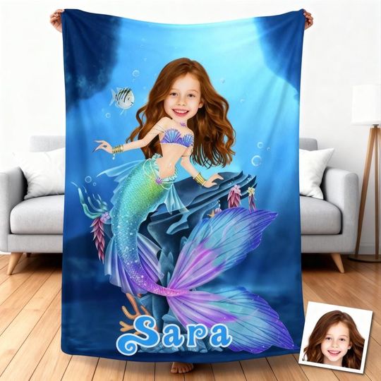 Discover Custom Princess Blanket, Personalized Name Baby Girl Blanket, Little Mermaid Blanket, Birthday Gift, Princess Love Gifts