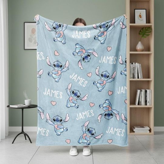 Discover Custom Name Cartoon Blanket, Personalized Name Children Blanket, Lilo Stitch Blanket Stitch Birthday Gifts, Cartoon Love Gifts