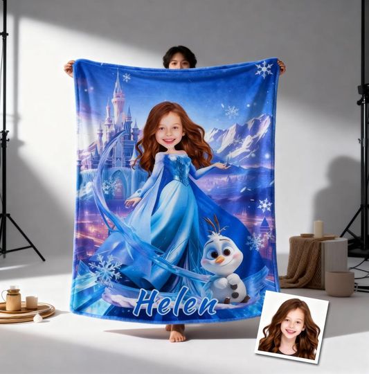 Discover Custom Princess Photo Blanket, Personalized Name Magic Kingdom Blanket, Photo Princess Cartoon Blanket, Baby Blanket Gifts
