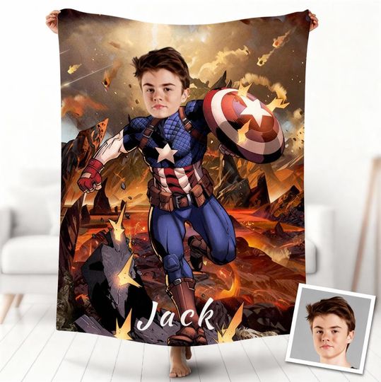 Discover Custom Face Superhero Blanket, Personalized Name And Picture Superhero For Kid, Kids Birthday Gift, Superhero Love Gifts