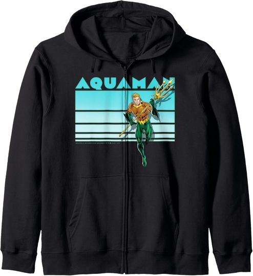 DC Comics Aquaman Vintage Stripes Zip Hoodie, Gift For Fans
