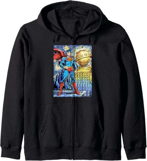 Discover DC Comics Superman Starry Night Style Portrait Zip Hoodie