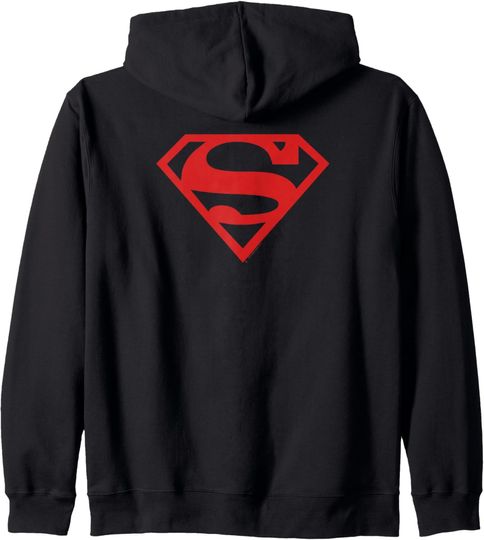 Superman Red on Black Shield Zip Hoodie, Gift For Fans