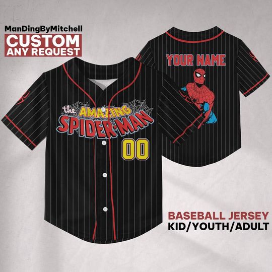 Discover Personalize The Amazing Spider-Man Superhero Baseball Jersey, Custom Disney Birthday Shirt, Gift for Spider-man Fans