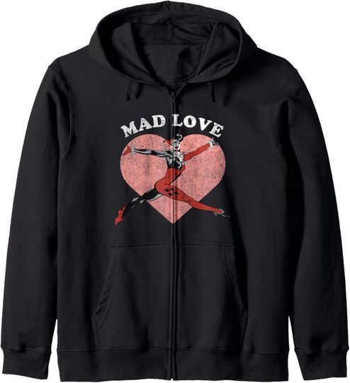 DC Comics Valentine's Day Harley Quinn Mad Love Zip Hoodie, Gift For Fans