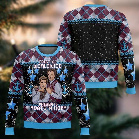 Christmas Prestige Worldwide Boats N Hoes Ugly Christmas Sweater, Step Brothers Holiday Sweater, Santa Brothers Family Sweatshirt Gifts