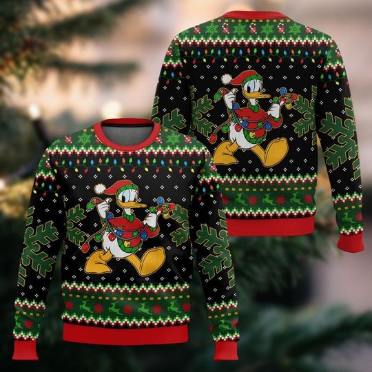 Discover Donald Duck Christmas Lights Ugly Christmas Sweater, Duck Xmas Sweater, Magic Kingdom Holiday Sweatshirt For Men Women Kids, Xmas Gifts