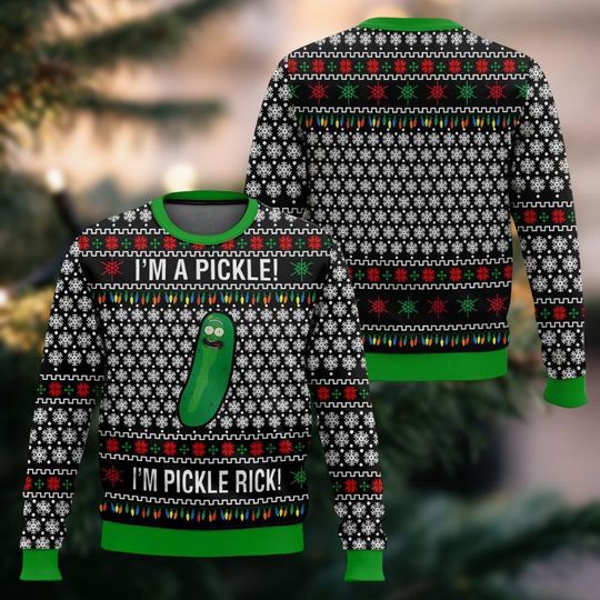 Pickle Christmas Sweater, Funny Holiday Sweatshirt for Men, Women & Kids, Ugly Xmas Sweater, Christmas Gift Idea