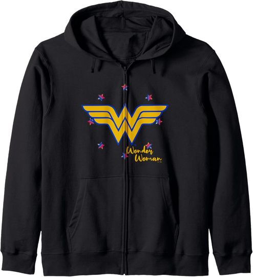 DC Comics Wonder Woman Classic Iconic Vintage Chest Logo V2 Zip Hoodie, Gift For Fans