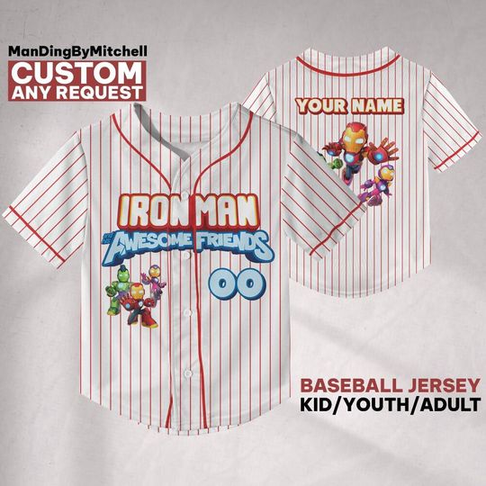 Discover Personalize Iron Man And His Awesome Friends White, Custom Marvel Baseball Jersey Team, Disney Baseball Team Outfit