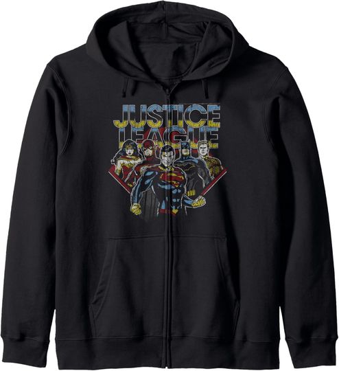 DC Comics Justice League Classic Portrait Zip Hoodie, Gift For Fans