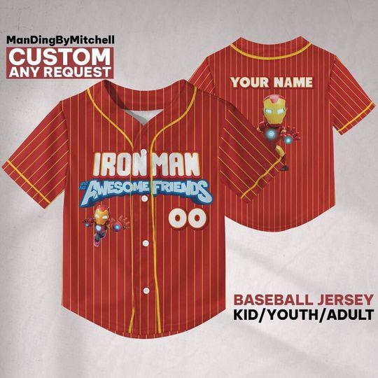 Discover Personalize Iron Man And His Awesome Friends Iron Man, Custom Marvel Baseball Jersey Team, Disney Baseball Team Outfit