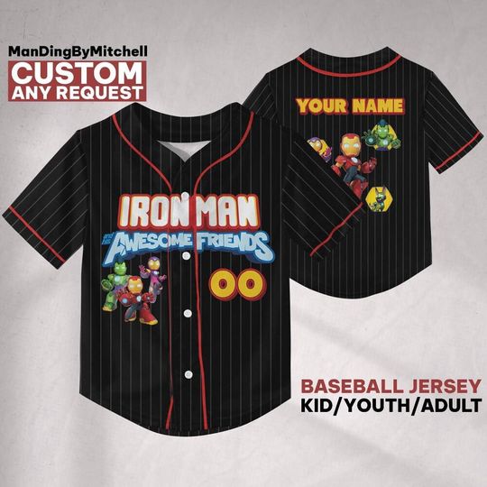 Discover Personalize Iron Man And His Awesome Friends Heroes Black, Custom Marvel Baseball Jersey Team, Disney Baseball Team Outfit