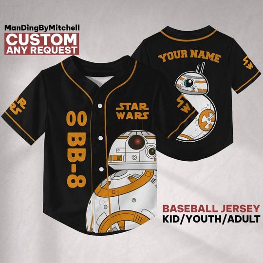 Discover Personalize Starwar BB-8 Black Jersey Baseball, Custom Family Matching Shirts for Universe Gift for Star Wars Fans