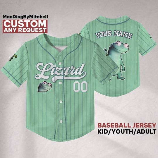 Discover Custom Lizard baseball jersey Elio Lizard, Green Color jersey,Funny Meme Lizard Shirt, Salamander Gecko Tee,Lizard Lizard Lizard Meme Shirt