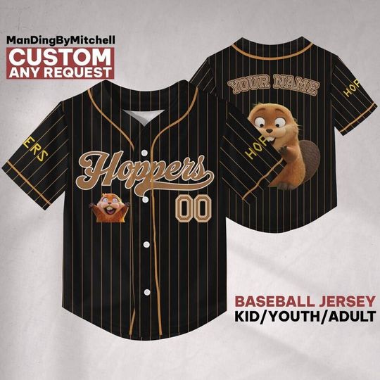 Discover Custom Hoppers baseball jersey, Black Striped Brown jersey,Custom Name Number Youth Baseball Shirt, Funny Hoppers Gift for Kids